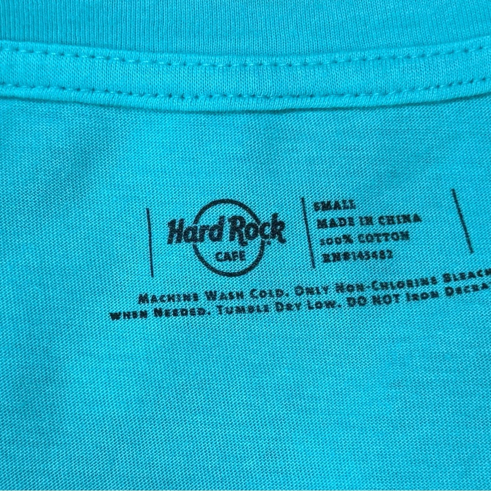 Hard Rock Cafe Rock N Roll Cayman Islands Turquoise V-Neck Tee - Picture 3 of 3